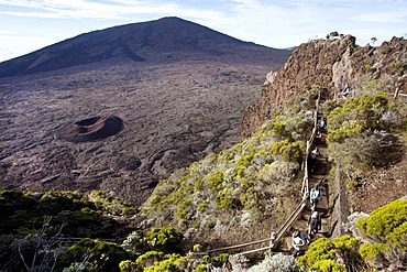 Enclos Fouque caldera with the small Formica Leo volcano and the Piton de la Fournaise volcano, La Reunion island, Indian Ocean