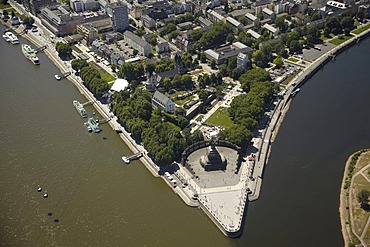 Aerial view, Deutsches Eck, German Corner, amidst the site of the Bundesgartenschau, Federal Garden Show, BUGA 2011, Koblenz, Rhineland-Palatinate, Europe