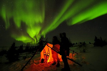 Northern Lights, aurora borealis above the Arctic, Hudson Bay, Manitoba, Canada