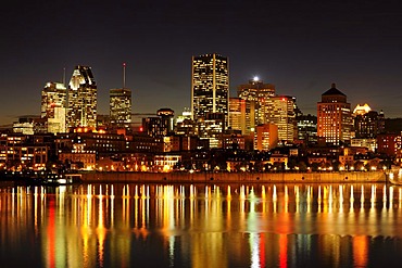 Skyline of Montreal with the harbour and the St. Lawrence River, Montreal, Quebec, Canada