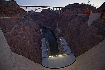 The Hoover Dam the US-93 highway bypass above the Colorado River, Boulder City, Nevada, USA