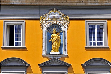 Madonna and Child above the entrance, Rheinische Friedrich-Wilhelms-Universitaet or University of Bonn, former electoral palace, Cologne, Bonn, North Rhine-Westphalia, Germany, Europe