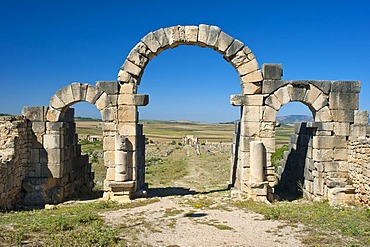 Archway, Tangier Gate, Roman ruins, ancient residential city of Volubilis, northern Morocco, Africa