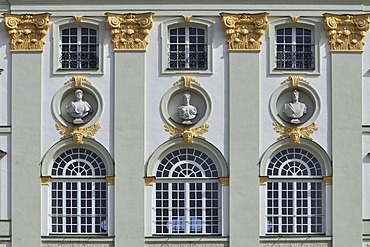 Schloss Nymphenburg Castle, detail of western facade, Munich, Bavaria, Germany, Europe