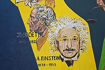 Goethe and Einstein, painting, mural, Berlin Wall, East Side Gallery, Berlin, Germany, Europe