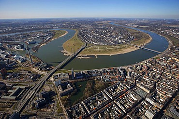 Aerial view, old town, Rhine river, Duesseldorf, Rhineland region, North Rhine-Westphalia, Germany, Europe