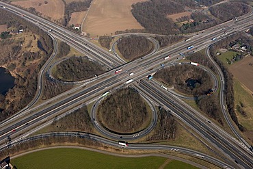 Aerial view, Autobahnkreuz Moers, A40 and A57 freeway intersection, Moers Exit 8, Moers, Lower Rhine, North Rhine-Westphalia, Germany, Europe