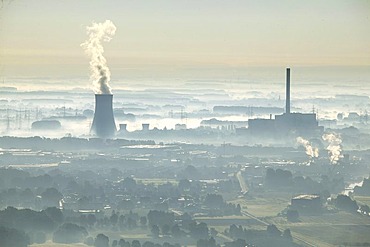 Aerial view, former THTR-300 Nuclear Power Plant, today Westfalen coal power station under construction, safe enclosure, Hamm, North Rhine-Westphalia, Germany, Europe