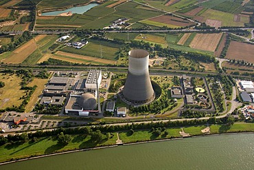 Aerial view, Muelheim-Kaerlich Nuclear Power Plant on the Rhine River, near Koblenz, Rhineland-Palatinate, Germany, Europe