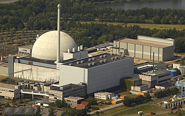 Aerial view, Unterweser Nuclear Power Plant, also known as KKW Kleinensiel and KKW Esenshamm, Lower Saxony, Germany, Europe