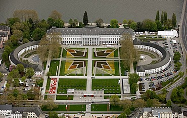 Aerial view, Bundesgartenschau 2011, Federal Garden Show 2011, "Koblenz verwandelt", German for "Koblenz transforms", April to October 2011, Kurfuerstliches Schloss palace, Electoral Palace, Koblenz, Rhineland-Palatine, Germany, Europe