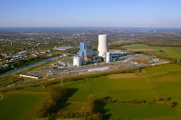Aerial view, Kohlekraftwerk EON Datteln 4 coal power plant, on the Dortmund-Ems Canal, building freeze, Castrop-Rauxel, Ruhrgebiet region, North Rhine-Westphalia, Germany, Europe