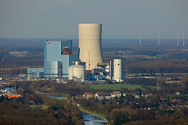 Aerial view, Kohlekraftwerk EON Datteln 4 coal power plant, on the Dortmund-Ems Canal, building freeze, Castrop-Rauxel, Ruhrgebiet region, North Rhine-Westphalia, Germany, Europe