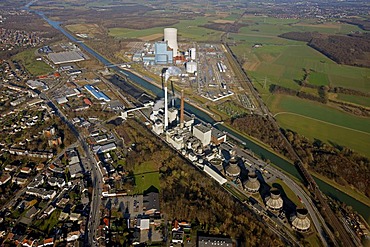 Aerial view, Kohlekraftwerk EON Datteln 4 coal power plant, on the Dortmund-Ems Canal, building freeze, Castrop-Rauxel, Ruhrgebiet region, North Rhine-Westphalia, Germany, Europe