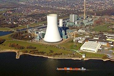 Aerial view, Kraftwerk Walsum coal power plant, Evonik STEAG, Rhine river, Ruhrgebiet region, North Rhine-Westphalia, Germany, Europe