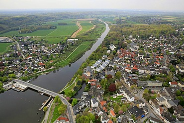 Aerial view, Ruhr river, Essen-Kettwig, Essen, Ruhrgebiet region, North Rhine-Westphalia, Germany, Europe