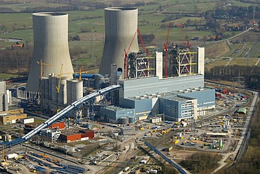 Aerial view, Kraftwerk Westfalen power plant, coal-fired power plant of RWE Power, former nuclear power plant THTR, Hamm, Ruhrgebiet area, North Rhine-Westphalia, Germany, Europe