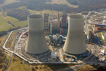 Aerial view, Kraftwerk Westfalen power plant, coal-fired power plant of RWE Power, former nuclear power plant THTR, Hamm, Ruhrgebiet area, North Rhine-Westphalia, Germany, Europe