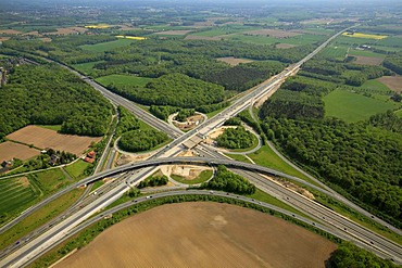 Aerial view, A43 motorway, B51 motorway, Muensterland region, North Rhine-Westphalia, Germany, Europe