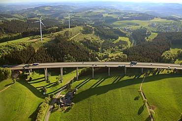 Aerial view, motorway bridge, A45 motorway, also known as Sauerlandlinie motorway, Gummersbach, North Rhine-Westphalia, Germany, Europe