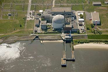 Aerial view, Stade Nuclear Power Plant, KKS nuclear power station, Lower Saxony, Germany, Europe