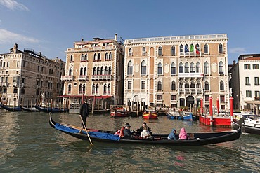 Gondolas in front of the palaces on the Grand Canal, Venice, Veneto, Italy, Southern Europe