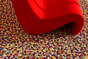 Red chair, Vitra Design Museum, Weil am Rhein, Baden-Wuerttemberg, Germany, Europe