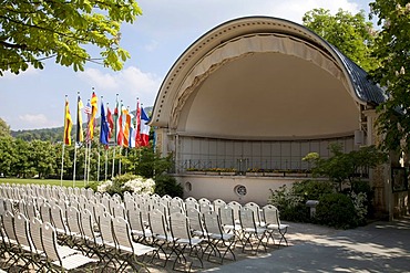 Mussel-domed outdoor stage, Kurpark spa gardens, Baden-Baden, Black Forest, Baden-Wuerttemberg, Germany, Europe