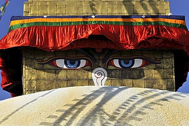 Boudhanath Stupa, Bodhnath Stupa or Baudhanath Stupa, UNESCO World Heritage site, painted eyes, Tibetan Buddhism, Kathmandu, Nepal, Himalaya, Asia