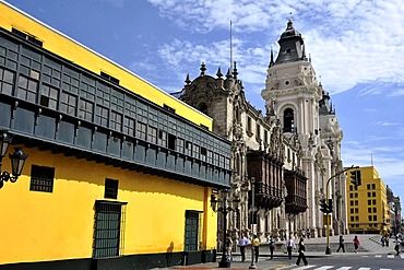 Cathedral and Archbishop's Palace at the Plaza Mayor or Plaza de Armas, Lima, UNESCO World Heritage Site, Peru, South America