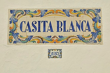 Tile mosaic "Casita Blanca", White House, on a facade, Calpe, Costa Blanca, Spain, Europe