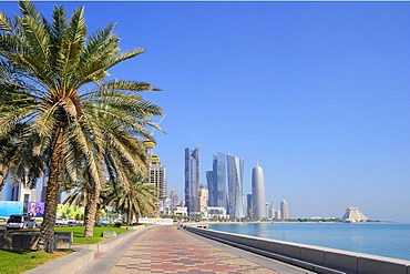 Doha Corniche and the skyscrapers of the Business District, West Bay area, Doha, Qatar