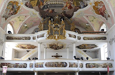 Organ in the Church of St. Peter and Paul, Oberammergau, Upper Bavaria, Bavaria, Germany, Europe