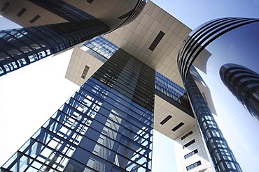 Modern architecture, Kranhaus, crane house, Rheinauhafen harbour, Cologne, North Rhine-Westphalia, Germany, Europe