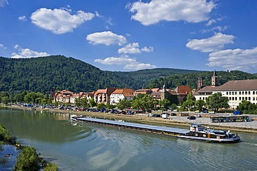 City view with Neckar river, Eberbach, Rhein-Neckar-Kreis district, Baden-Wuerttemberg, Germany, Europe