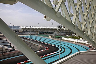 Yas Hotel on Yas Island, futuristic luxury hotel in the middle of the Formula 1 race track of Abu Dhab, United Arab Emirates, Middle East, Asia