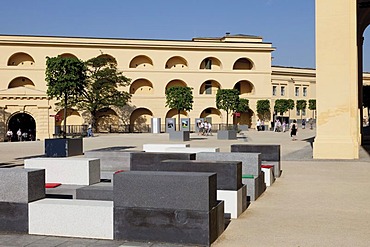 Courtyard with stone sculptures, Festung Ehrenbreitstein fortress, Federal Horticulture Show BUGA 2011, Koblenz, Rhineland-Palatinate, Germany, Europe