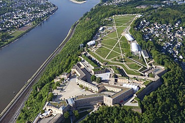 Aerial view, Bundesgartenschau, Federal Garden Show, BUGA 2011, themed gardens, Ehrenbreitstein Fortress, Koblenz, Rhineland-Palatinate, Germany, Europe