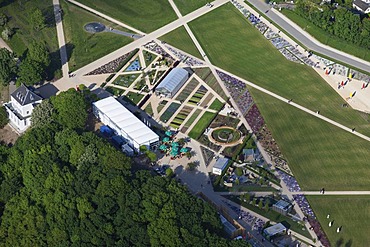 Aerial photo, Federal Garden Show, BUGA 2011, cable car station, themed gardens, Ehrenbreitstein fortress, Koblenz, Rhineland-Palatinate, Germany, Europe