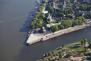 Aerial view, Deutsches Eck, Bundesgartenschau, Federal Garden Show, BUGA 2011, Koblenz, Rhineland-Palatinate, Germany, Europe