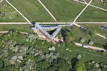 Aerial view, viewing platform made of wood, trail with information about the diversity of wood, Ehrenbreitstein Fortress, Bundesgartenschau, Federal Garden Show, BUGA 2011, Koblenz, Rhineland-Palatinate, Germany, Europe