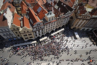 Tourist crowds as seen from the Old Town Hall, Praque, Czech Republic, Europe