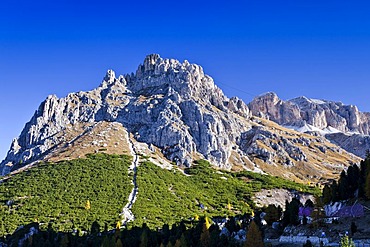 View from Pordoi Pass, Dolomites, Alto Adige, Italy, Europe