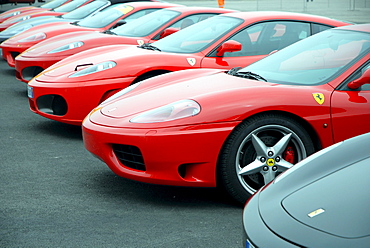 Ferrari cars in a car park, Misano World Circuit, Italy, Europe