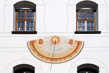 Sundial on the old castle of Herrenchiemsee, Upper Bavaria, Germany, Europe