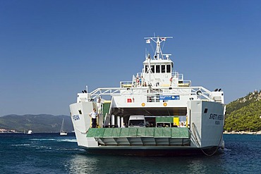 Car ferry in the harbour of Orebic, Peljesac Peninsula, Dalmatia, Croatia, Europe