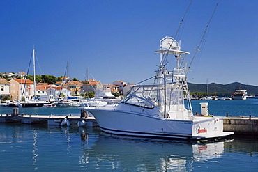 Boat for deep sea fishing in the fishing village of Jezera, Murter island, Kornati, Dalmatia, Croatia, Europe