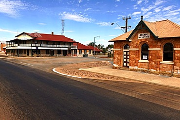 Club Hotel and old Bank of New South Wales building in Austin street, Cue, Western Australia, Australia