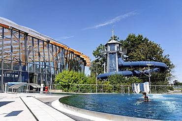 Outside the Prienavera public swimming pool, Chiemsee Chiemgau Bavaria Germany