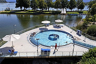 Outside the Prienavera public swimming pool, Chiemsee Chiemgau Bavaria Germany